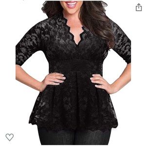 Women Plus Size V-Neck Floral Lace Crochet blouse